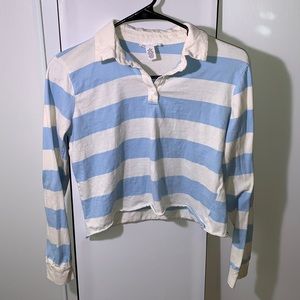 Long-Sleeve Collared Crop Top